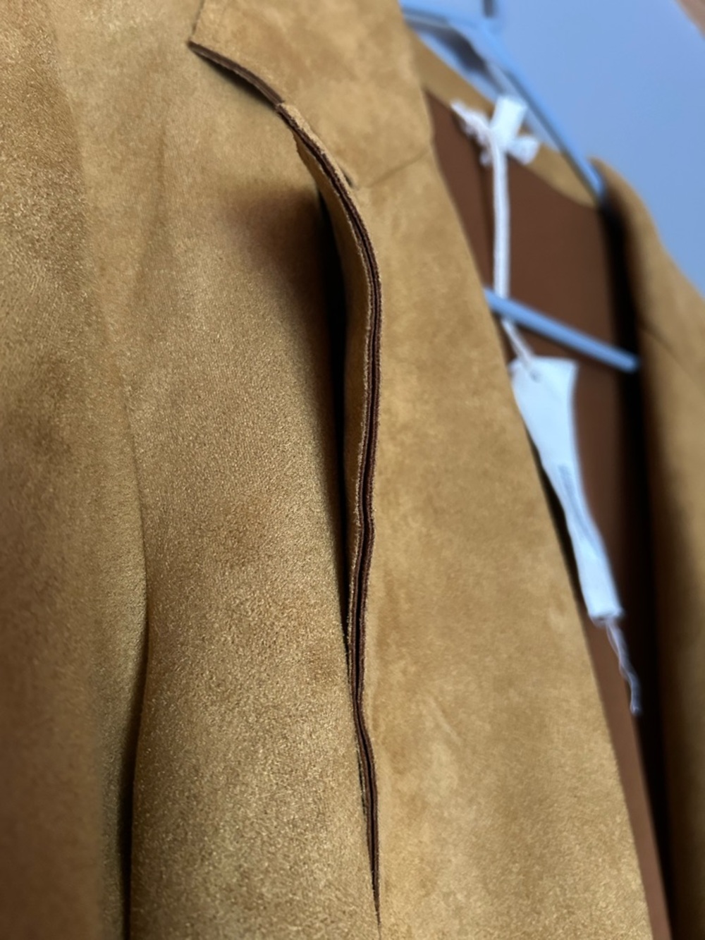 Mystree Mustard Open-Front Suede Trench Coat - Picture 4 of 8